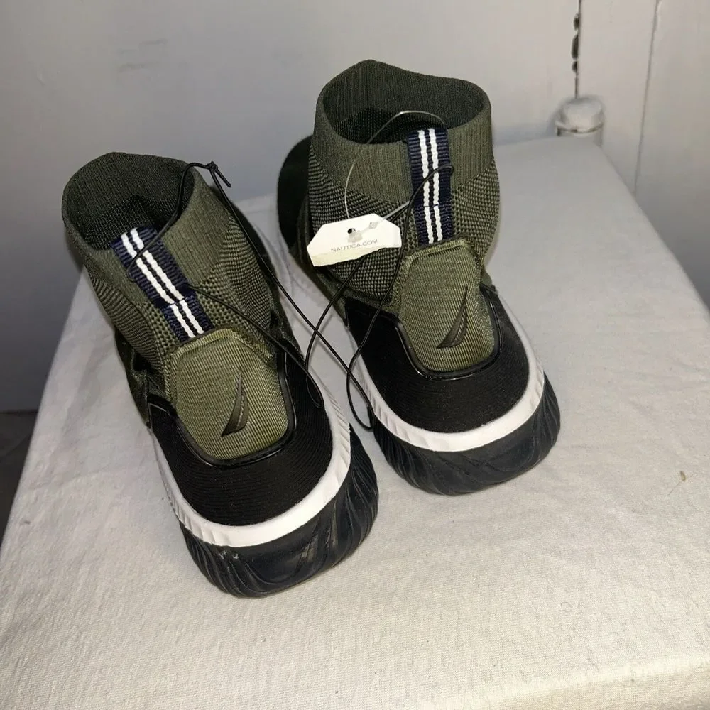 Nautica‎ Olive Green Sock-Style Sneakers with White Sole Athletic Comfort Shoes